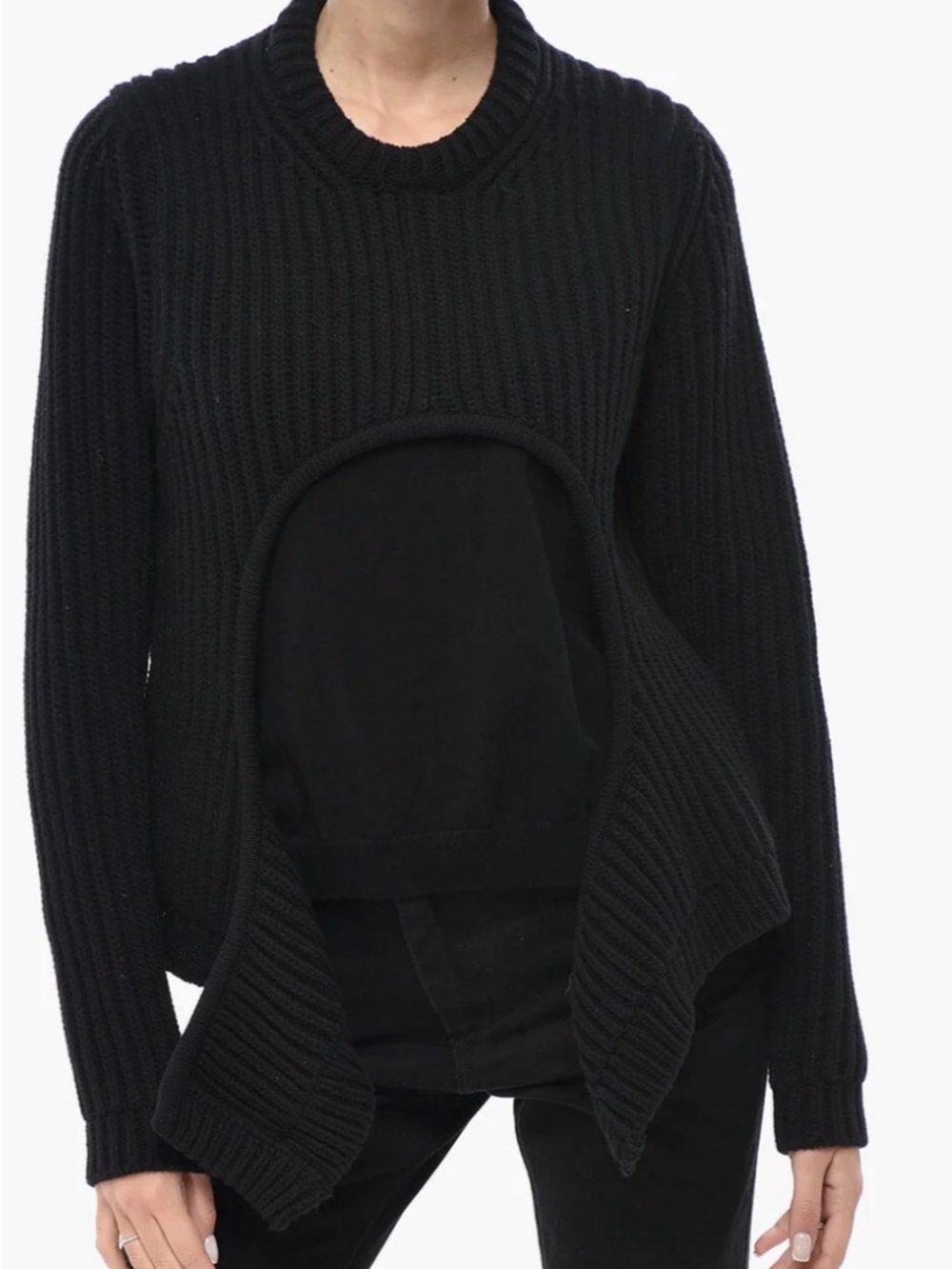 Off White Black Cutout Rib-Knit Women's Sweater